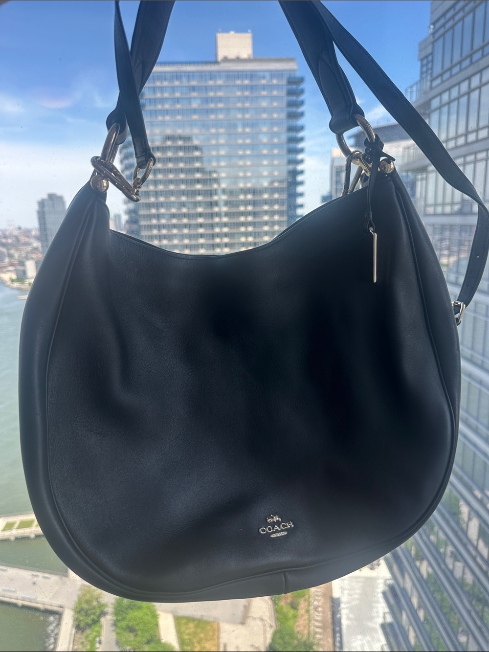 Coach Black Leather Hobo with Gold Hardware